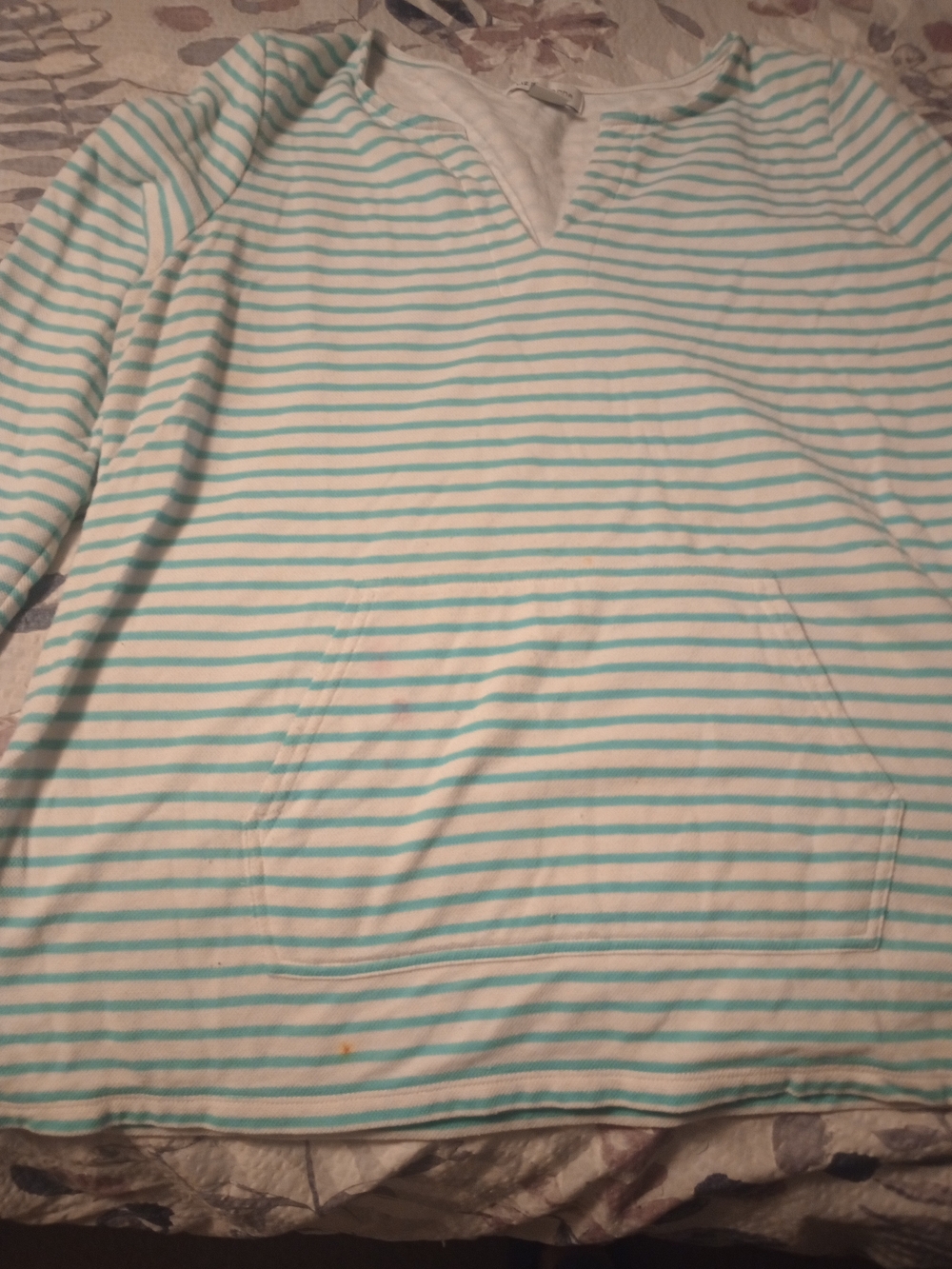 Liz Claiborne Kids Striped Pullover Hoodie - White & Light Teal